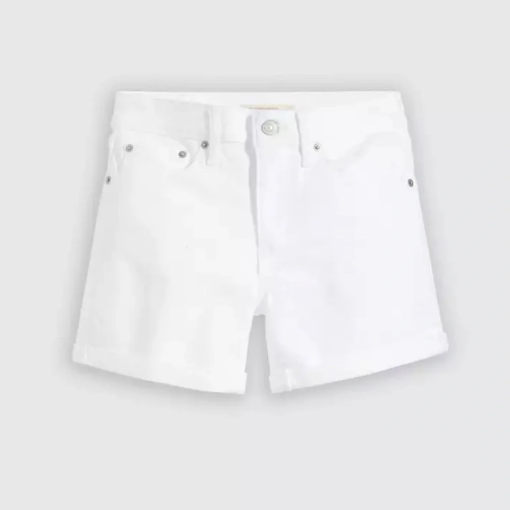 LEVIS Mid Length White Denim Shorts size 28/6 Cuffed Zipper Fly - Picture 2 of 11